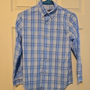 Vineyard Vines Light Blue Checkered Boys Whale  Shirt